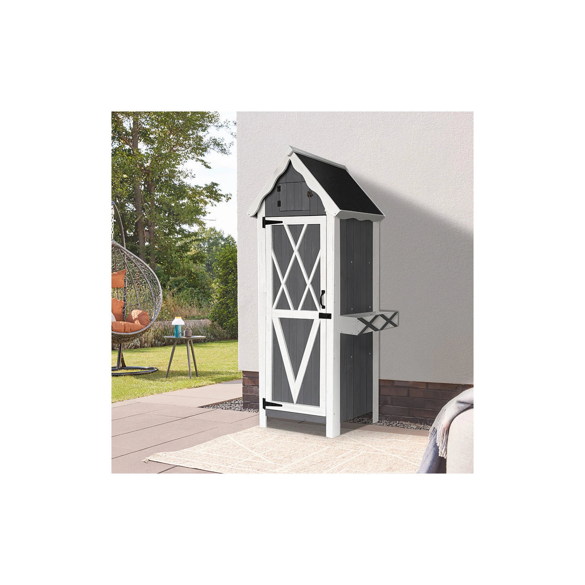 HOME DELUXE Holz-Gartenschrank YANA XL aus Massivholz in Grau oder Weiß mit verstellbaren Regalböden und Scharniertüren - Bild 2