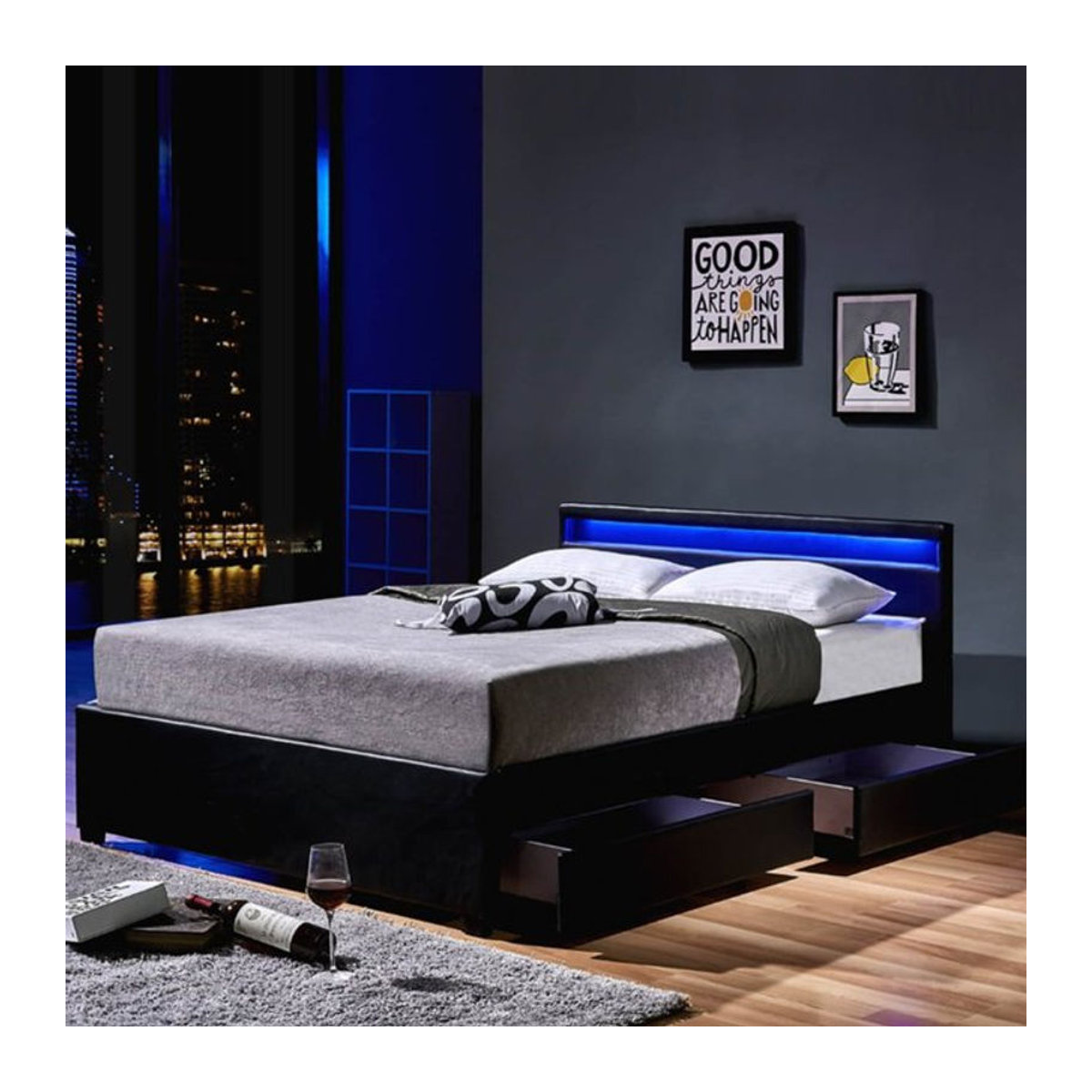 HOME DELUXE LED Funktionsbett Nube mit Schubladen in Schwarz, B/T/H: 140 x 200 x 197,19 cm - Bild 1
