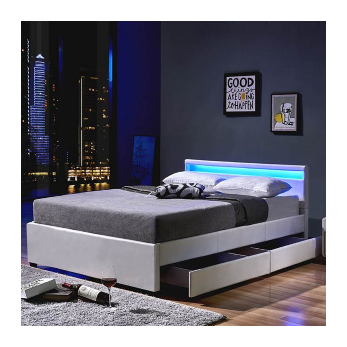 HOME DELUXE LED Funktionsbett Nube mit Schubladen in Weiß, B/T/H: 140 x 200 cm - Bild 1