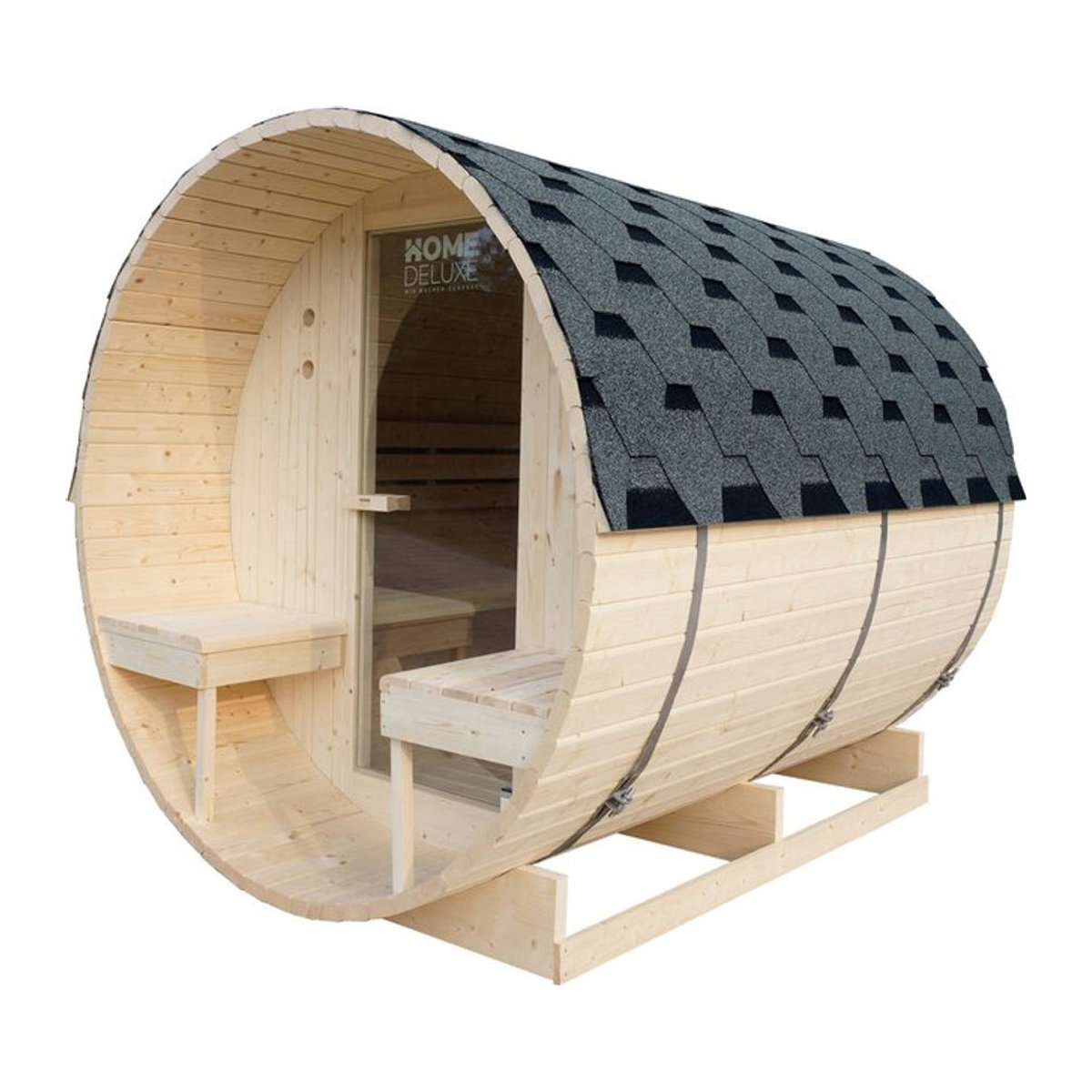 HOME DELUXE Outdoor Fasssauna LAHTI Deluxe L aus Massivholz in Beige, B/H/T: 195 x 192 x 220 cm - Bild 1