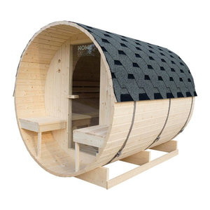 HOME DELUXE Outdoor Fasssauna LAHTI Deluxe L aus Massivholz in Beige, B/H/T: 195 x 192 x 220 cm