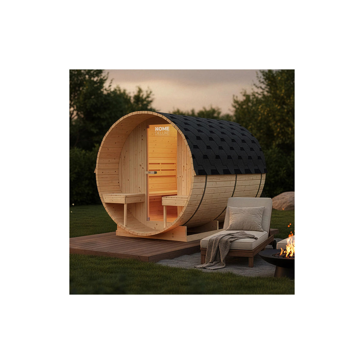 HOME DELUXE Outdoor Fasssauna LAHTI Deluxe L aus Massivholz in Beige, B/H/T: 195 x 192 x 220 cm - Bild 2