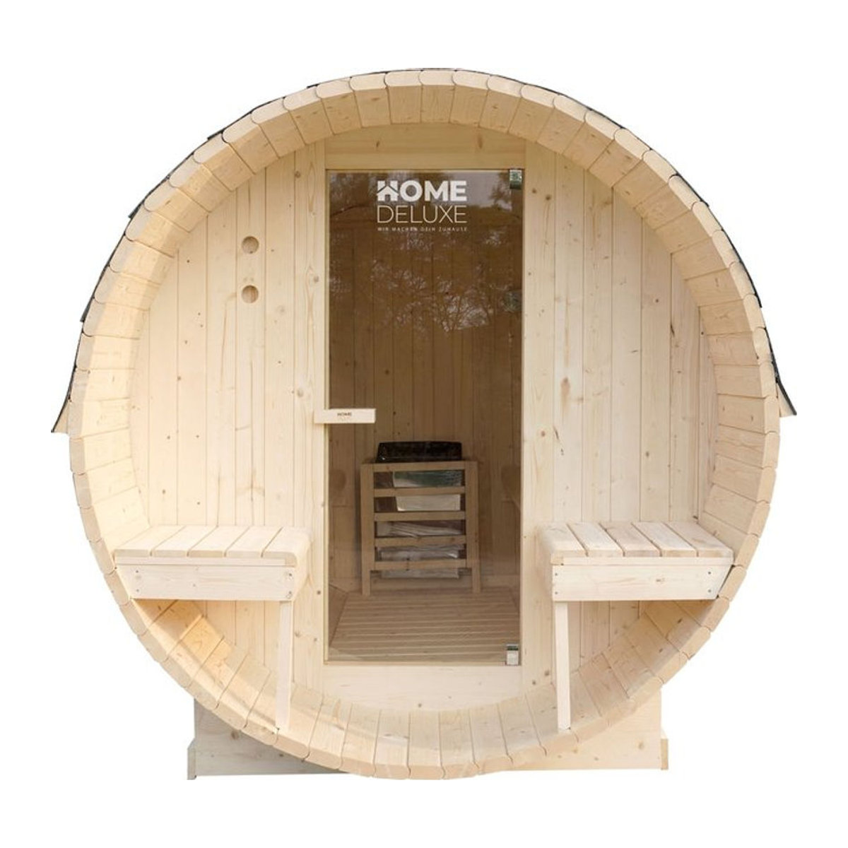 HOME DELUXE Outdoor Fasssauna LAHTI Deluxe L aus Massivholz in Beige, B/H/T: 195 x 192 x 220 cm - Bild 8