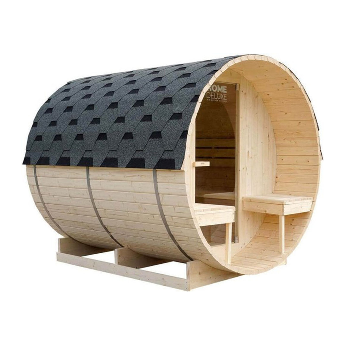 HOME DELUXE Outdoor Fasssauna LAHTI Deluxe L aus Massivholz in Beige, B/H/T: 195 x 192 x 220 cm - Bild 9