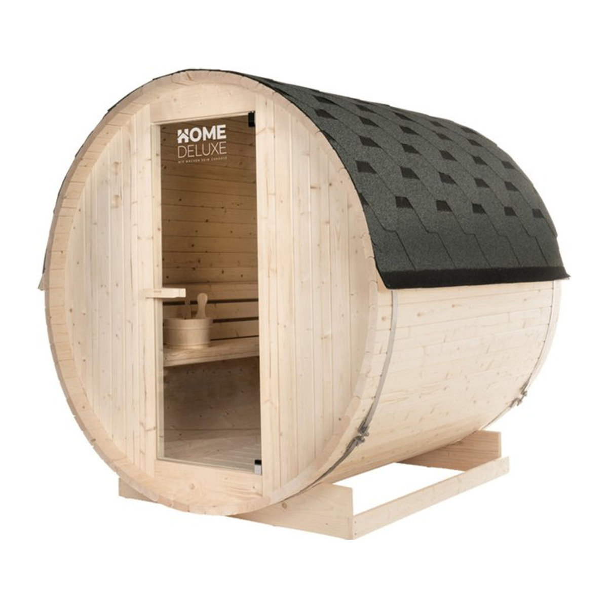 HOME DELUXE Outdoor Fasssauna LAHTI L aus Fichtenholz in Beige für 4 Personen, B/H: 194,8 x 191,7 cm - Bild 1