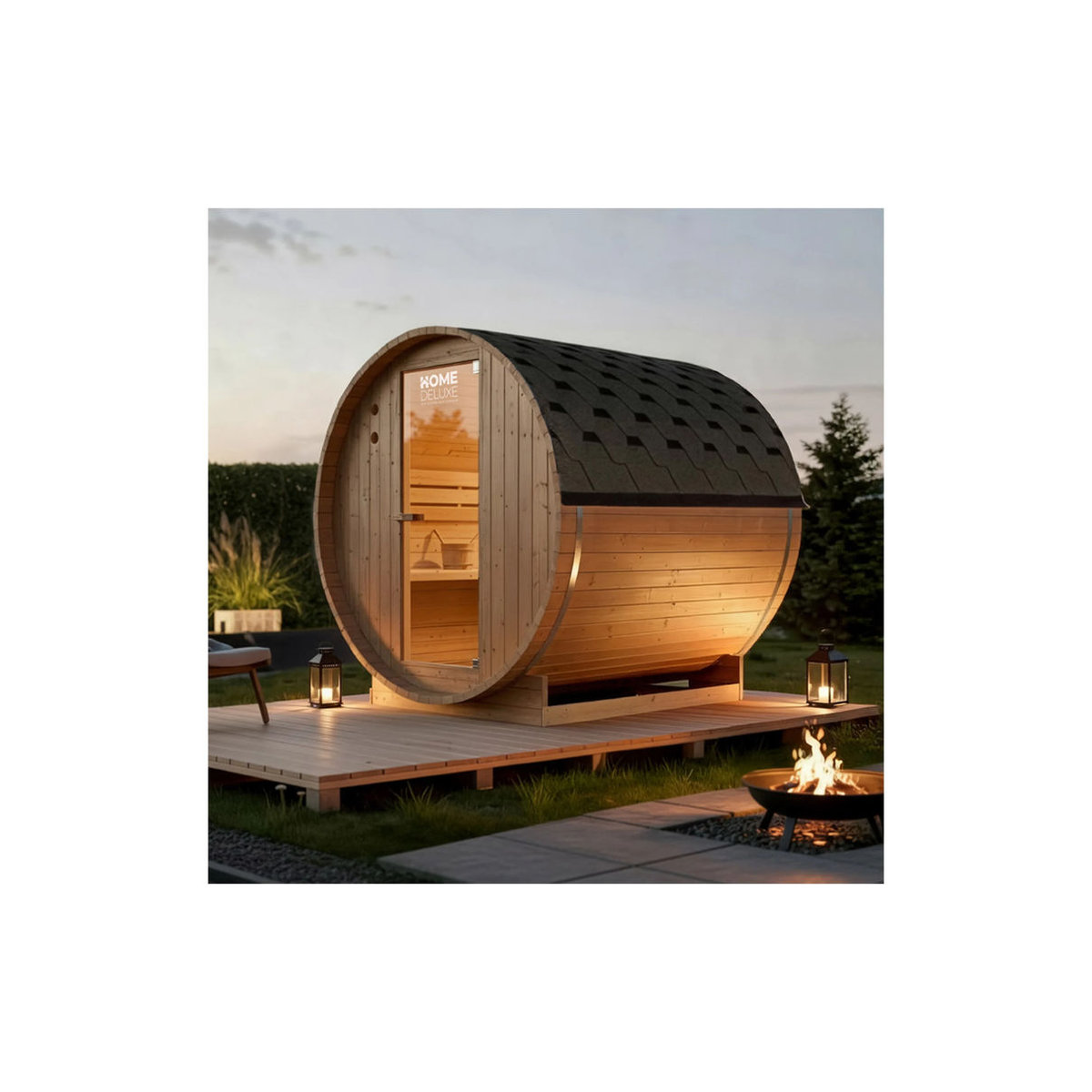 HOME DELUXE Outdoor Fasssauna LAHTI L aus Fichtenholz in Beige für 4 Personen, B/H: 194,8 x 191,7 cm - Bild 2