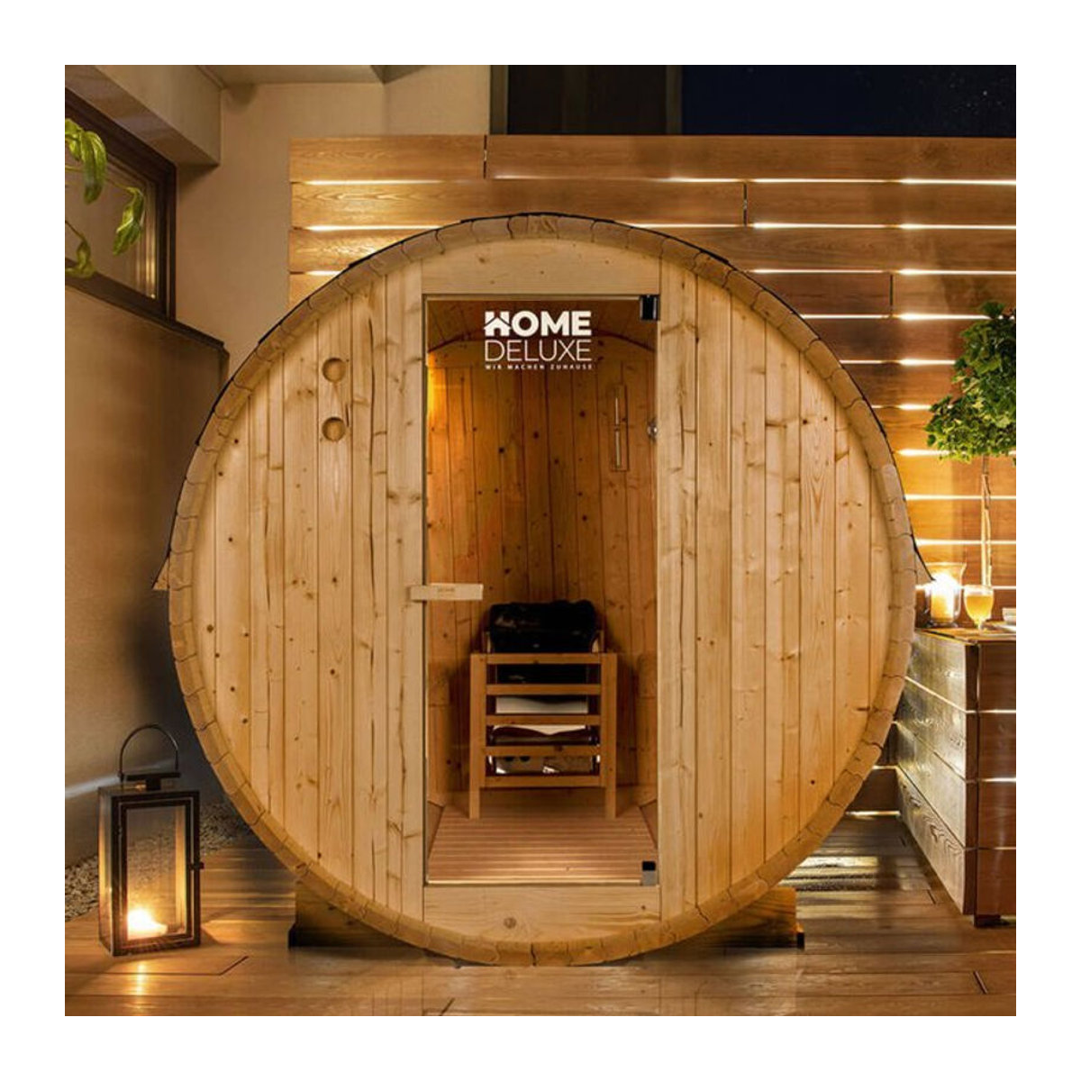 HOME DELUXE Outdoor Fasssauna LAHTI L aus Fichtenholz in Beige für 4 Personen, B/H: 194,8 x 191,7 cm - Bild 7