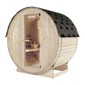 HOME DELUXE Outdoor Fasssauna LAHTI M aus Fichtenholz in Natur/Beige mit Saunaofen und Zubehör, B/T/H: 185 x 120 x 185 cm