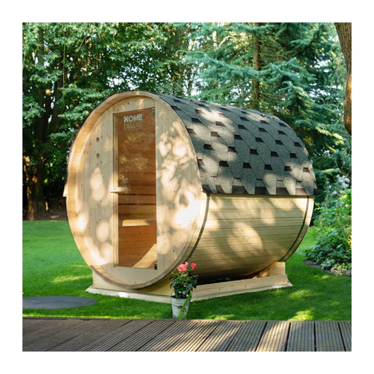 HOME DELUXE Outdoor Fasssauna LAHTI M aus Fichtenholz in Natur/Beige mit Saunaofen und Zubehör, B/T/H: 185 x 120 x 185 cm - Bild 7