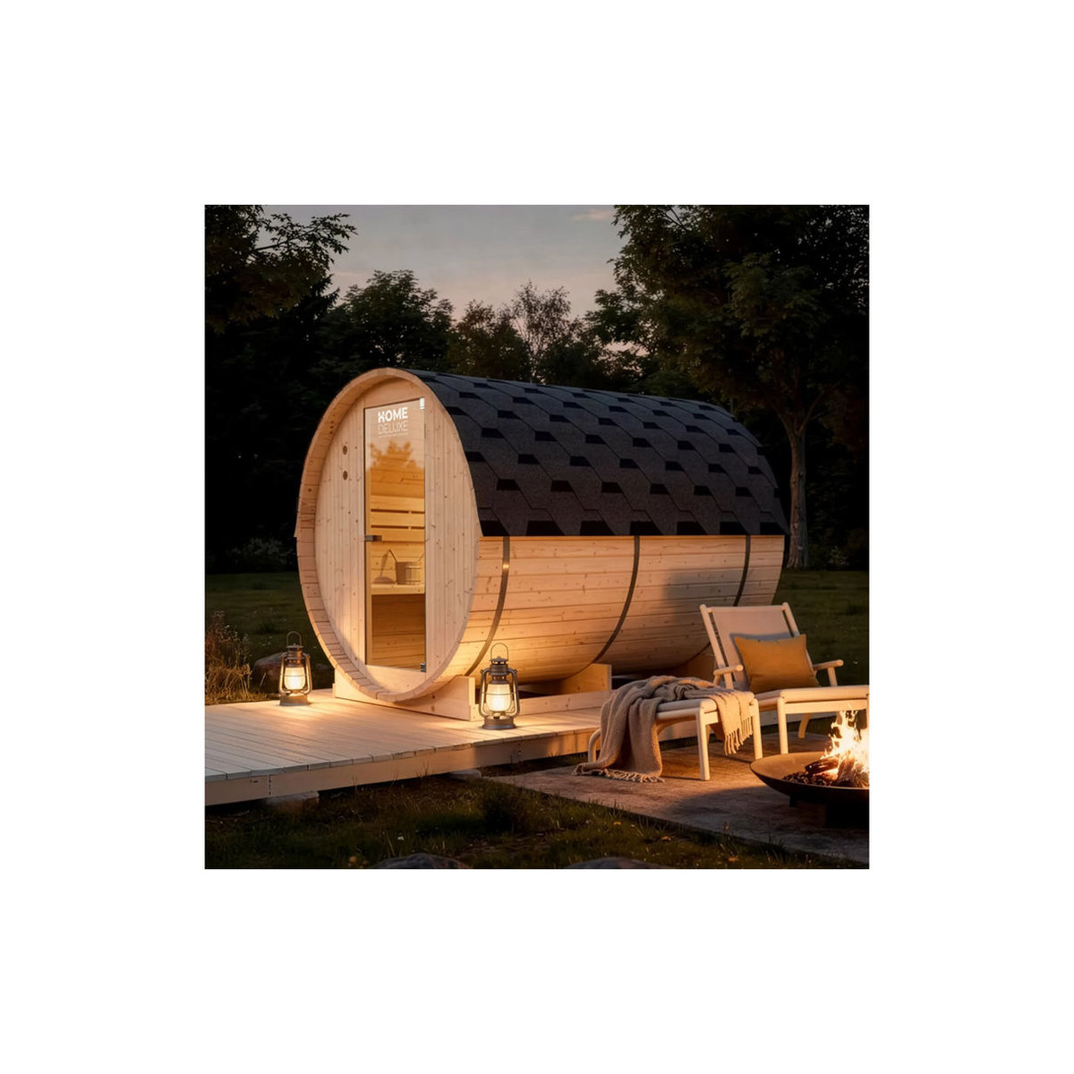HOME DELUXE Outdoor Fasssauna LAHTI XL aus Fichtenholz in Beige, B/H/T: 195 x 220 x 480 cm - Bild 2