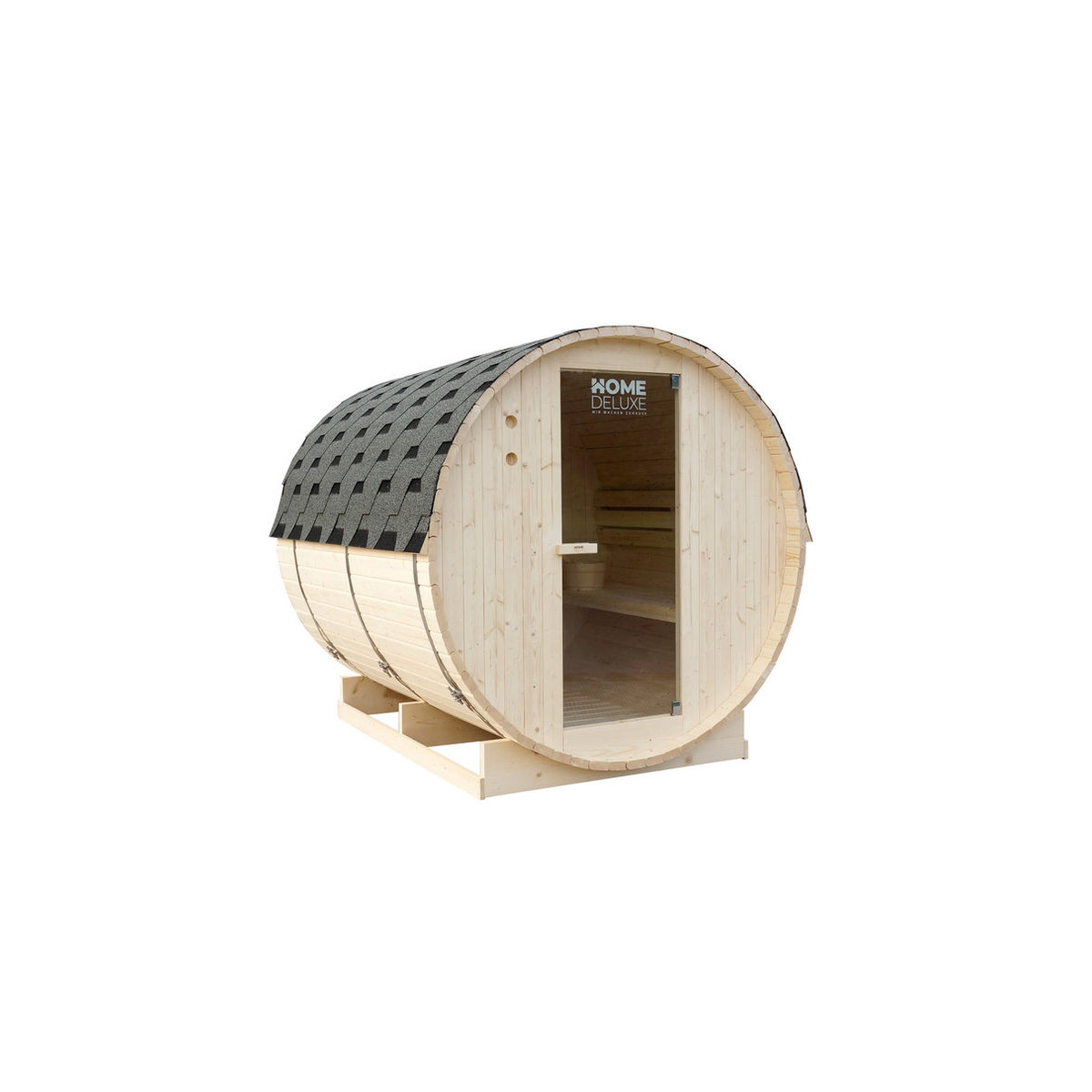 HOME DELUXE Outdoor Fasssauna LAHTI XL aus Fichtenholz in Beige, B/H/T: 195 x 220 x 480 cm - Bild 4