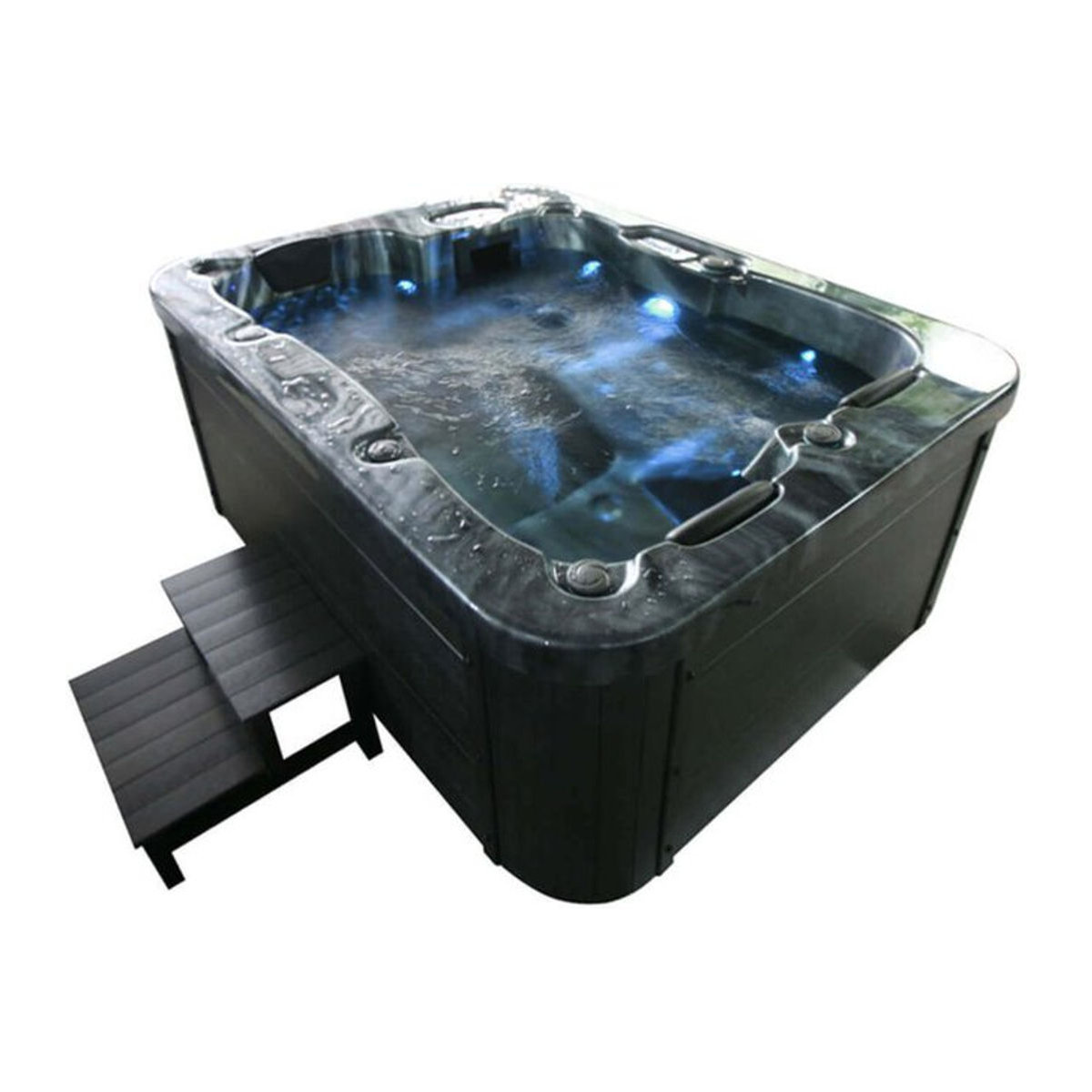 Home Deluxe Outdoor Whirlpool Black Marble in Schwarz und Anthrazit mit Treppe und Thermoabdeckung - Bild 2