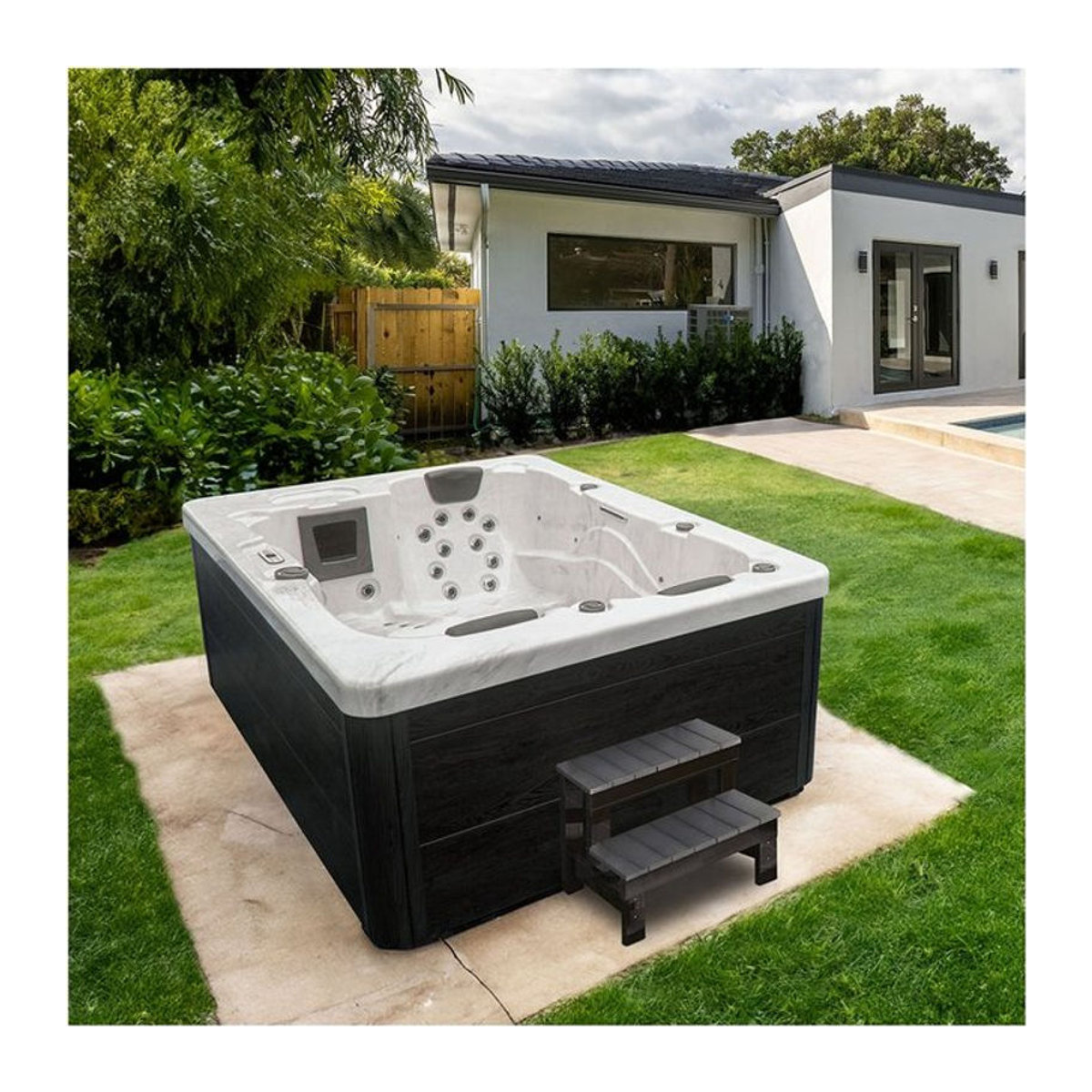 HOME DELUXE Outdoor Whirlpool White Marble in Weiß inklusive Treppe und Thermoabdeckung - Bild 1