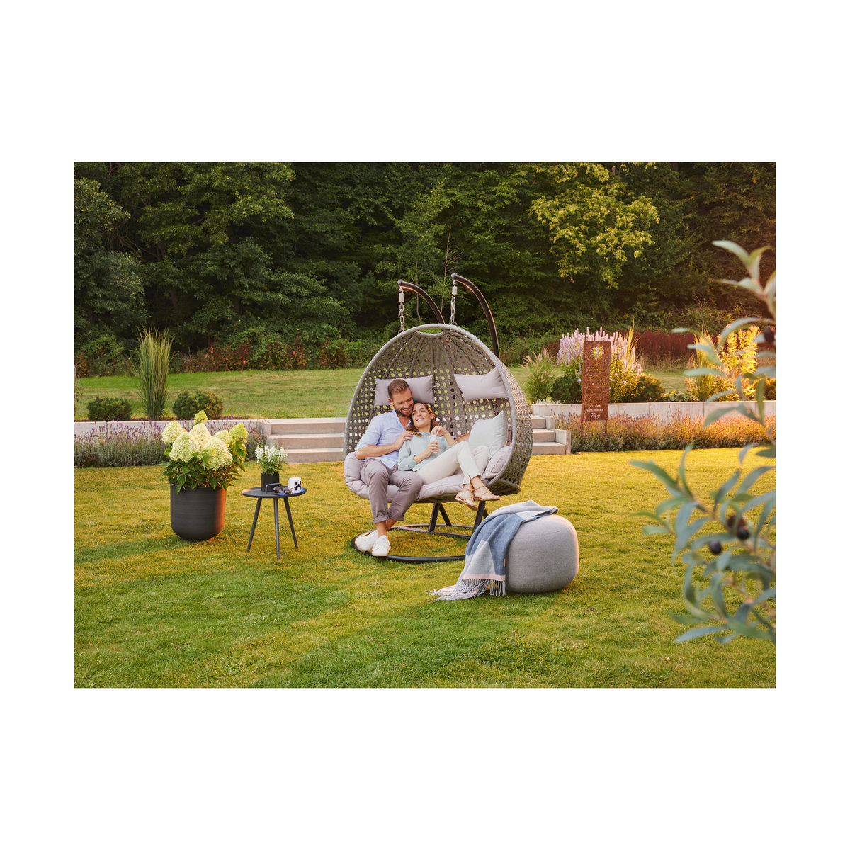 HOME DELUXE Polyrattan Hängesessel TWIN für 2 Personen in Grau - Bild 2
