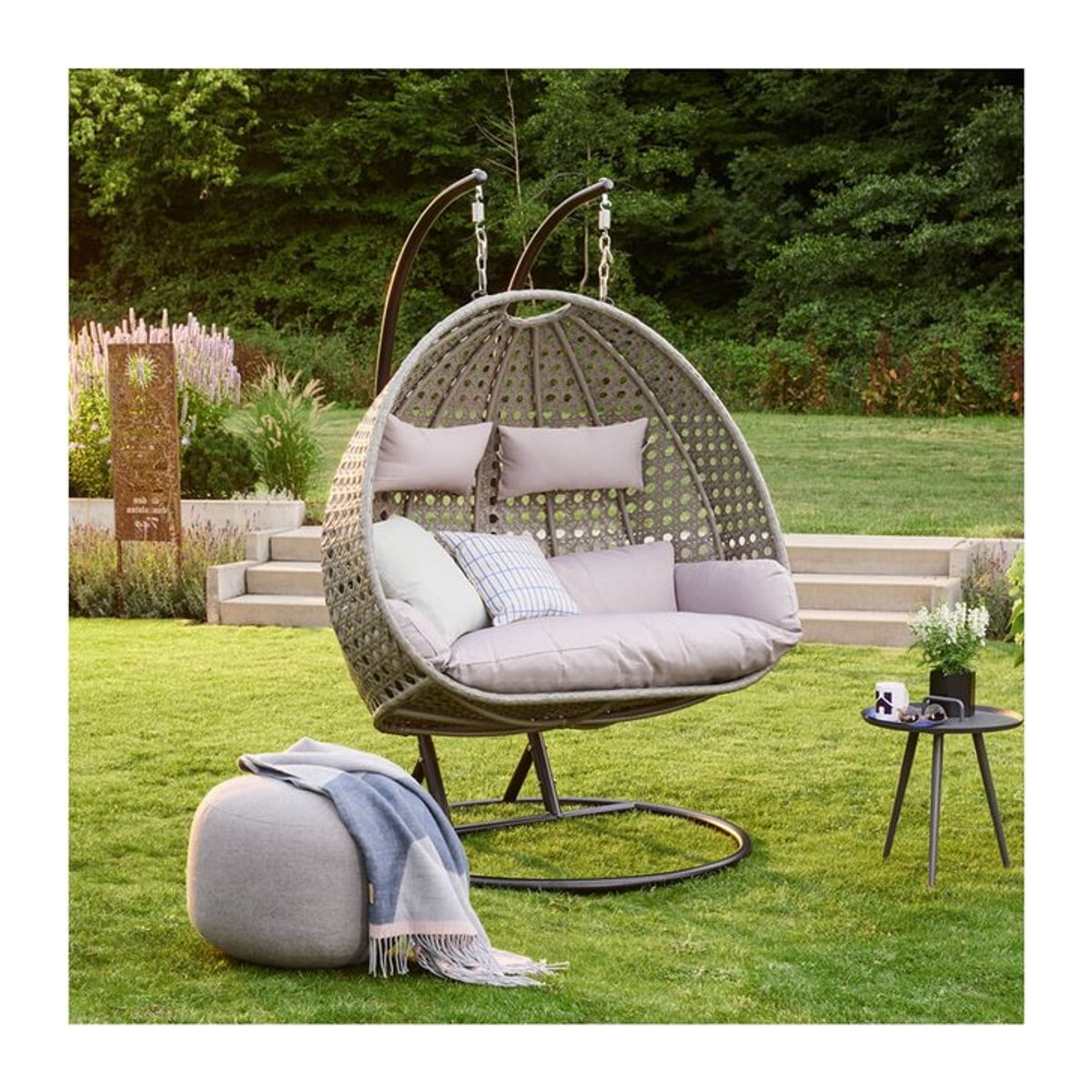 HOME DELUXE Polyrattan Hängesessel TWIN für 2 Personen in Grau - Bild 3