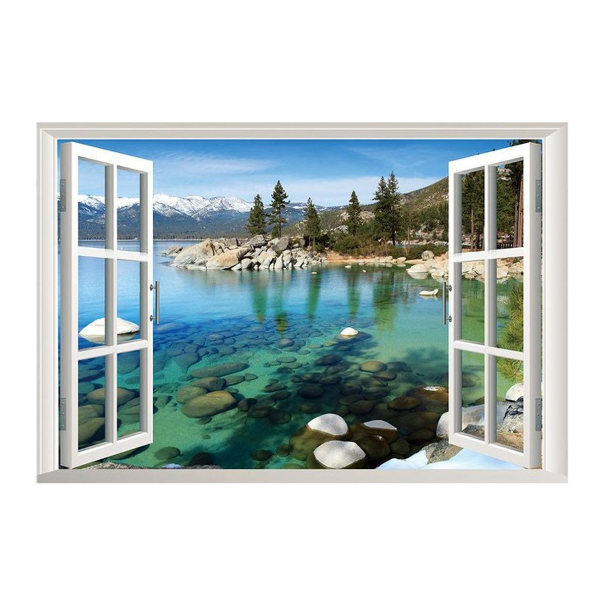 Home with love 3D Berg und Wald Wandaufkleber mit natürlicher Landschaft als Fenster-Optik, mehrfarbig, B: 57 cm, H: 90 cm - Bild 1
