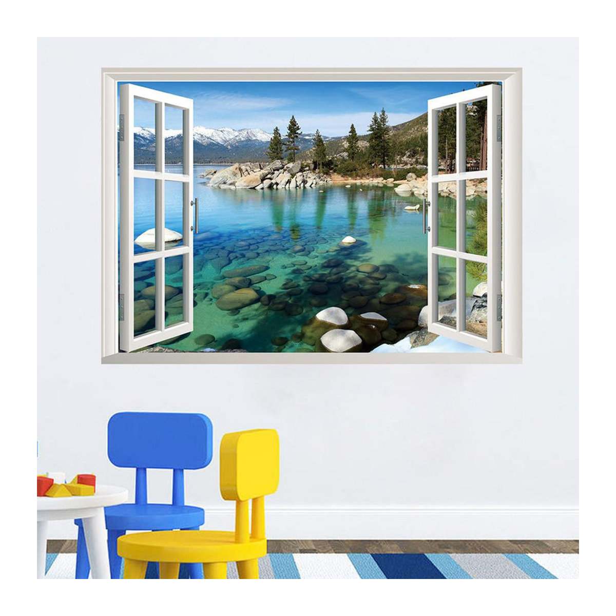 Home with love 3D Berg und Wald Wandaufkleber mit natürlicher Landschaft als Fenster-Optik, mehrfarbig, B: 57 cm, H: 90 cm - Bild 2