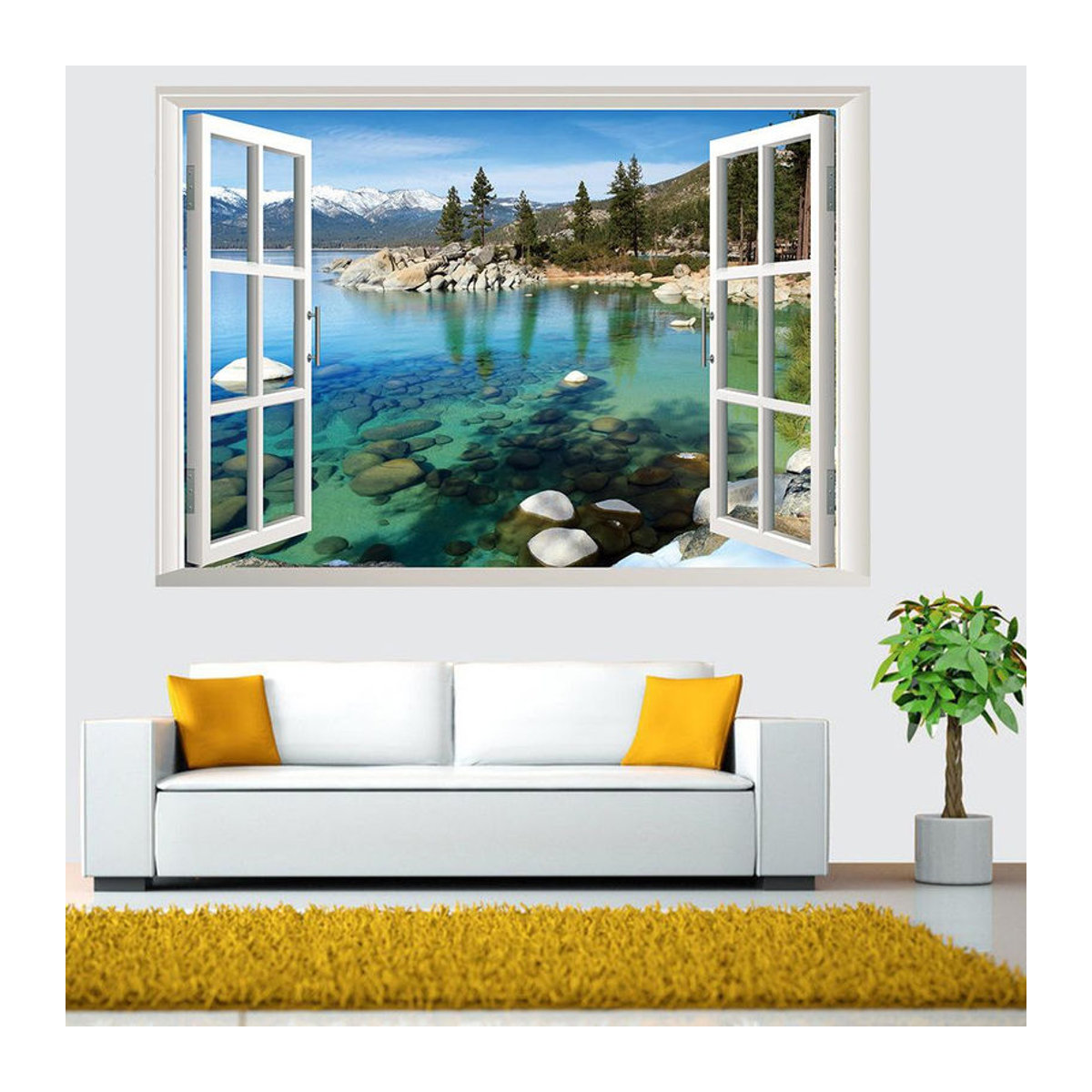 Home with love 3D Berg und Wald Wandaufkleber mit natürlicher Landschaft als Fenster-Optik, mehrfarbig, B: 57 cm, H: 90 cm - Bild 4