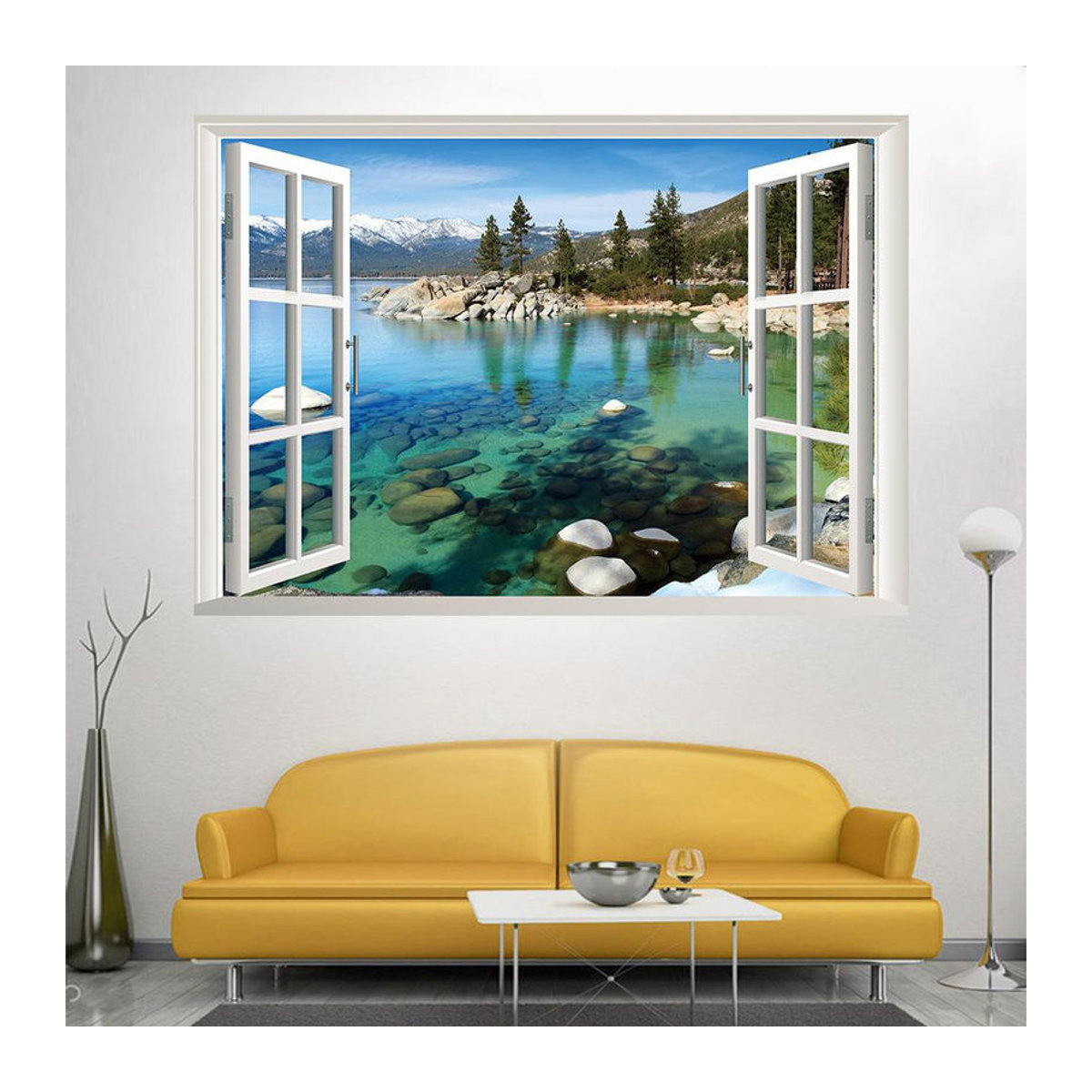Home with love 3D Berg und Wald Wandaufkleber mit natürlicher Landschaft als Fenster-Optik, mehrfarbig, B: 57 cm, H: 90 cm - Bild 5