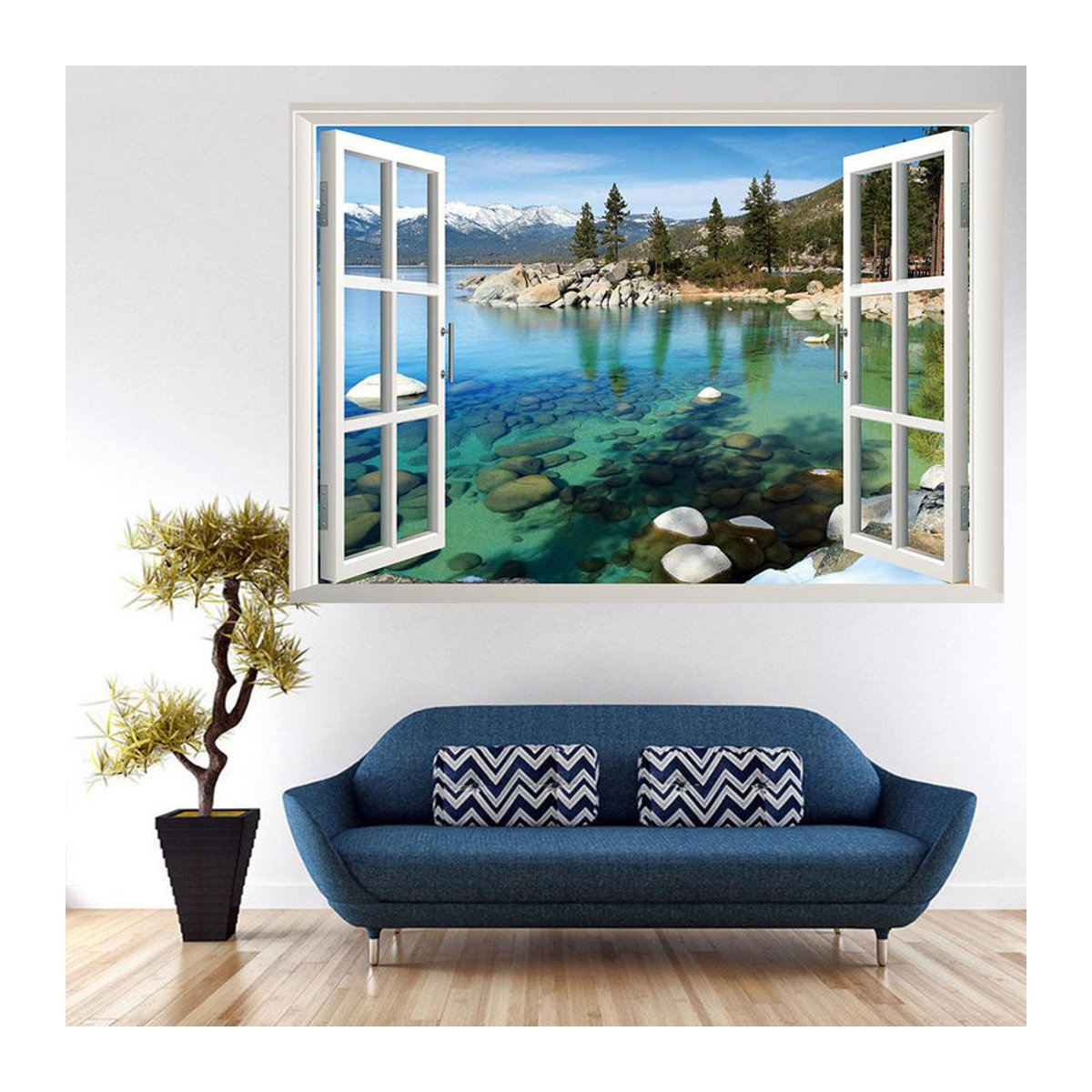 Home with love 3D Berg und Wald Wandaufkleber mit natürlicher Landschaft als Fenster-Optik, mehrfarbig, B: 57 cm, H: 90 cm - Bild 6