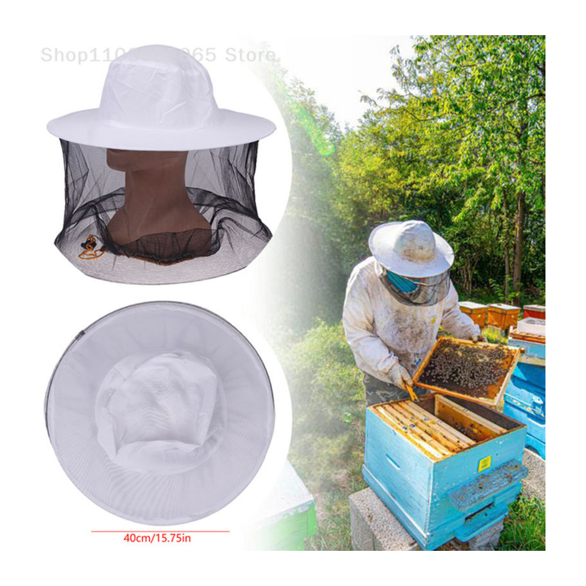 Homeclub Store Bienensicherer Schutzhut mit Insekten-Mesh-Maske in Weiß, Durchmesser: 40 cm - Bild 1