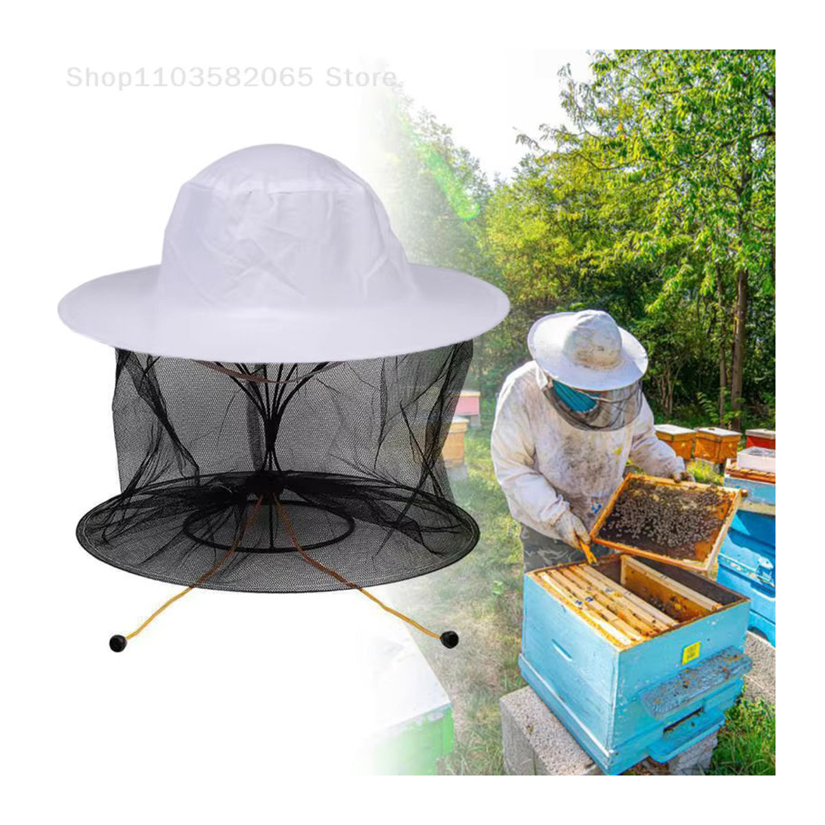 Homeclub Store Bienensicherer Schutzhut mit Insekten-Mesh-Maske in Weiß, Durchmesser: 40 cm - Bild 3