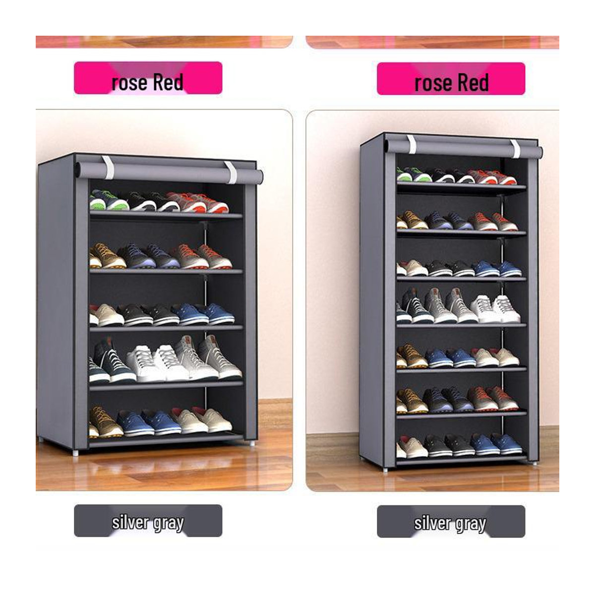 HomeHarmony Staubdichter Schuhschrank aus Stoff und Metall in Grau, Modernes und Minimalistisches Aufbewahrungsregal für Schuhe - Bild 1