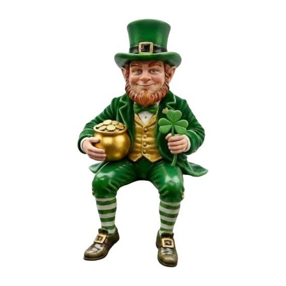 HOMEKA Leprechaun Figur aus Kunstharz mit irischem Glücksklee in Grün, Gold und Weiß als St. Patrick's Day Ornament für dein Auto - Bild 1