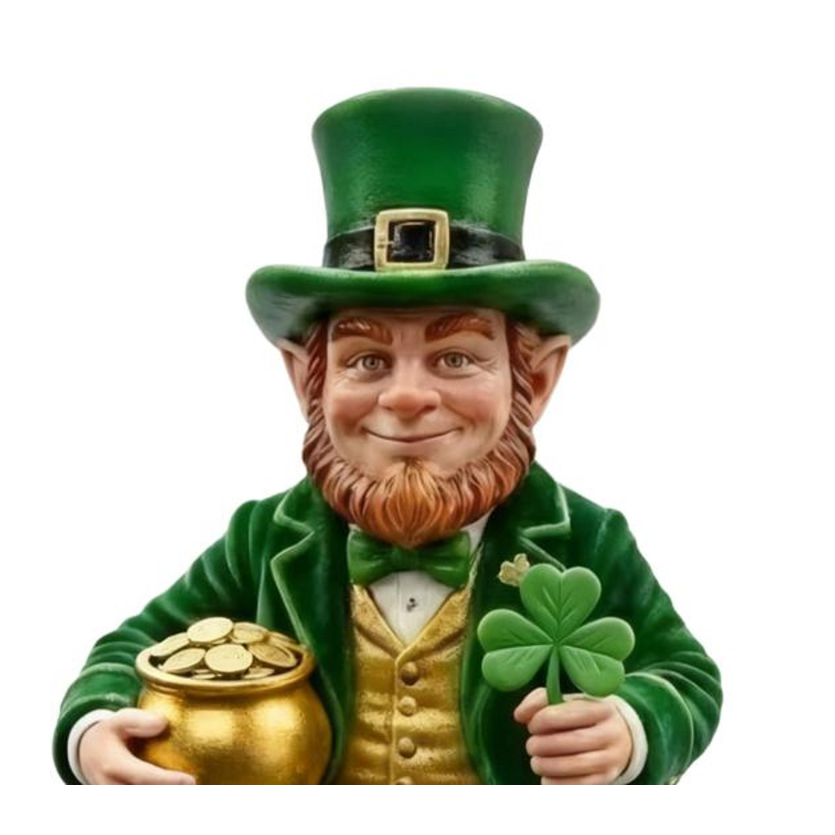 HOMEKA Leprechaun Figur aus Kunstharz mit irischem Glücksklee in Grün, Gold und Weiß als St. Patrick's Day Ornament für dein Auto - Bild 2