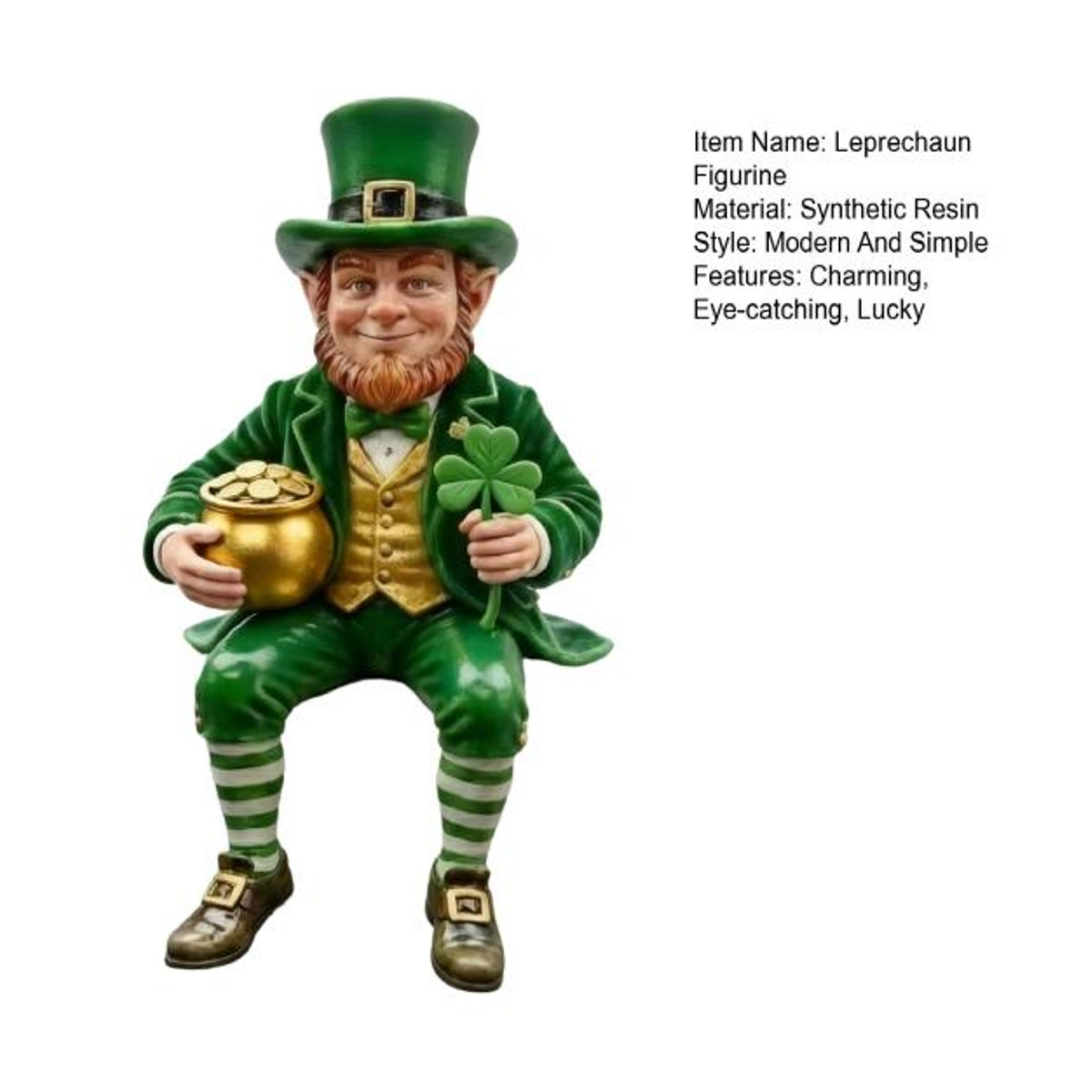 HOMEKA Leprechaun Figur aus Kunstharz mit irischem Glücksklee in Grün, Gold und Weiß als St. Patrick's Day Ornament für dein Auto - Bild 6