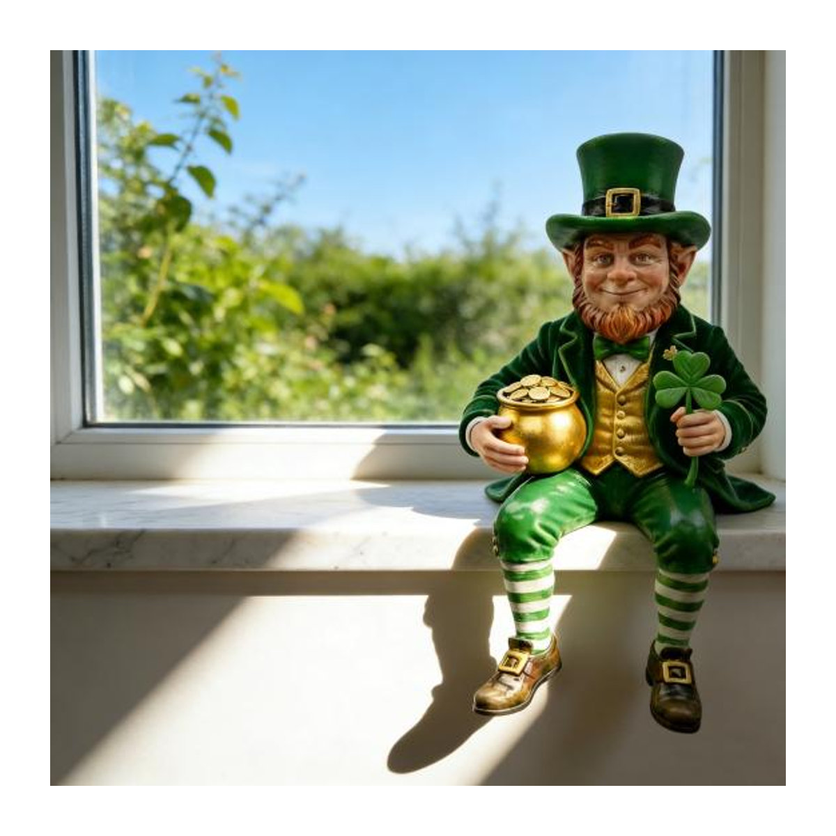 HOMEKA Leprechaun Figur aus Kunstharz mit irischem Glücksklee in Grün, Gold und Weiß als St. Patrick's Day Ornament für dein Auto - Bild 7