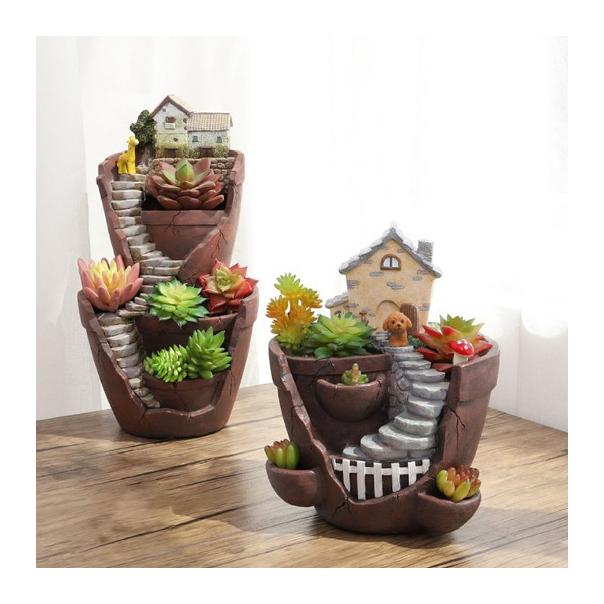 Homelike Decor Pflanztopf im Landhausstil aus Kunstharz, braun, dekorativer Blumentopf für Sukkulenten und Kakteen - Bild 1