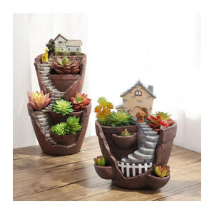 Homelike Decor Pflanztopf im Landhausstil aus Kunstharz, braun, dekorativer Blumentopf für Sukkulenten und Kakteen