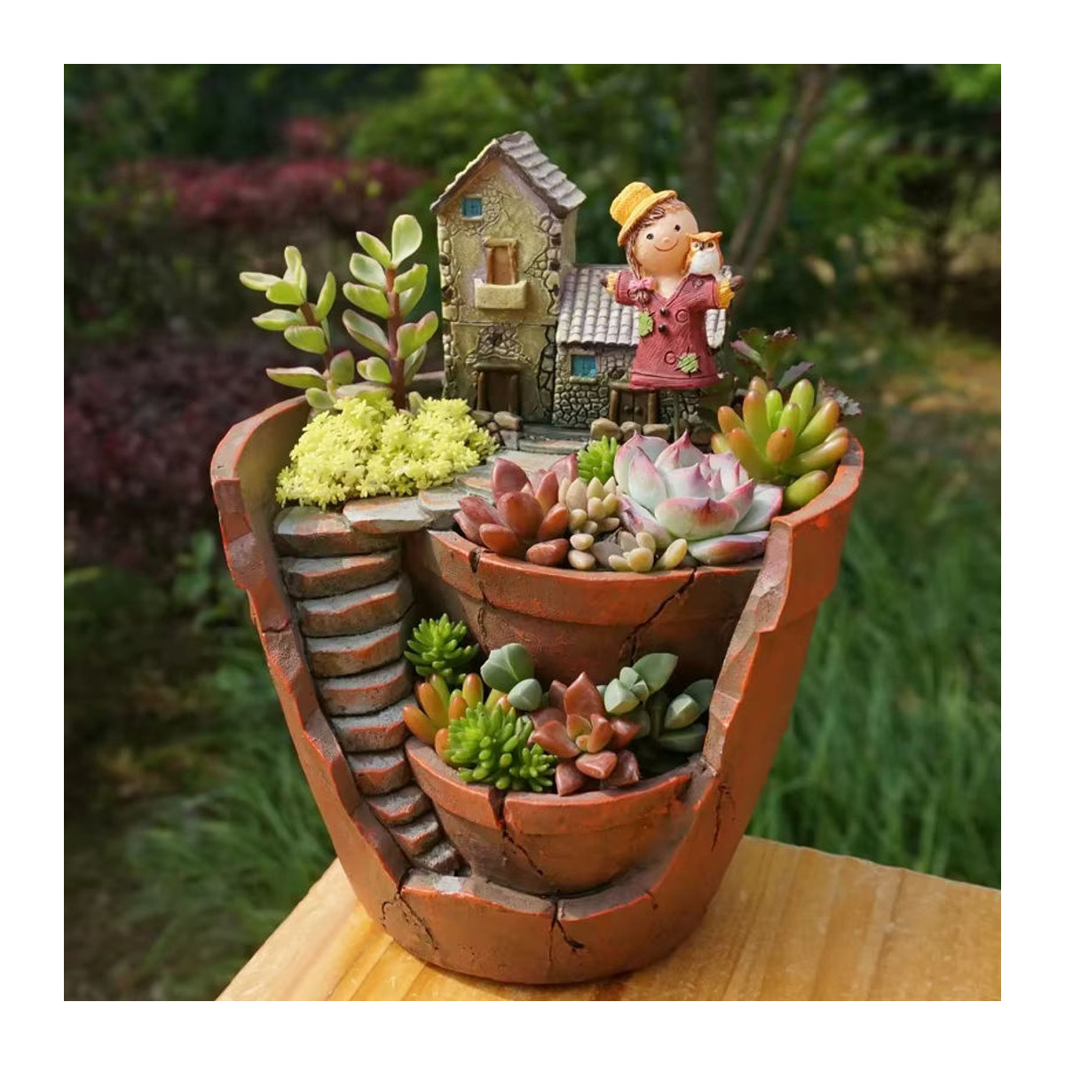 Homelike Decor Pflanztopf im Landhausstil aus Kunstharz, braun, dekorativer Blumentopf für Sukkulenten und Kakteen - Bild 4