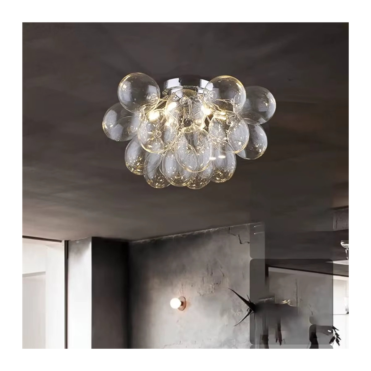 HomeLover Brutto Grande Pendelleuchte LED aus Glas und Stoff in Silber Modernes Design - Bild 1