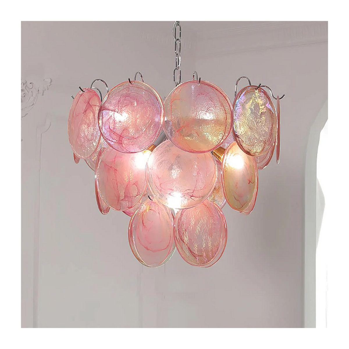 HomeLover Camisa Murano Kronleuchter aus Glas und Metall in Rosa und Chrom, Designer Hängeleuchte im Bohemian Stil aus Italien - Bild 1