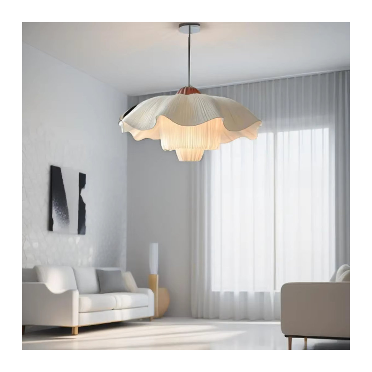 HomeLover Kronleuchter in skandinavischer Blütenblattform, Farbe Beige, warmweißes Licht - Bild 2