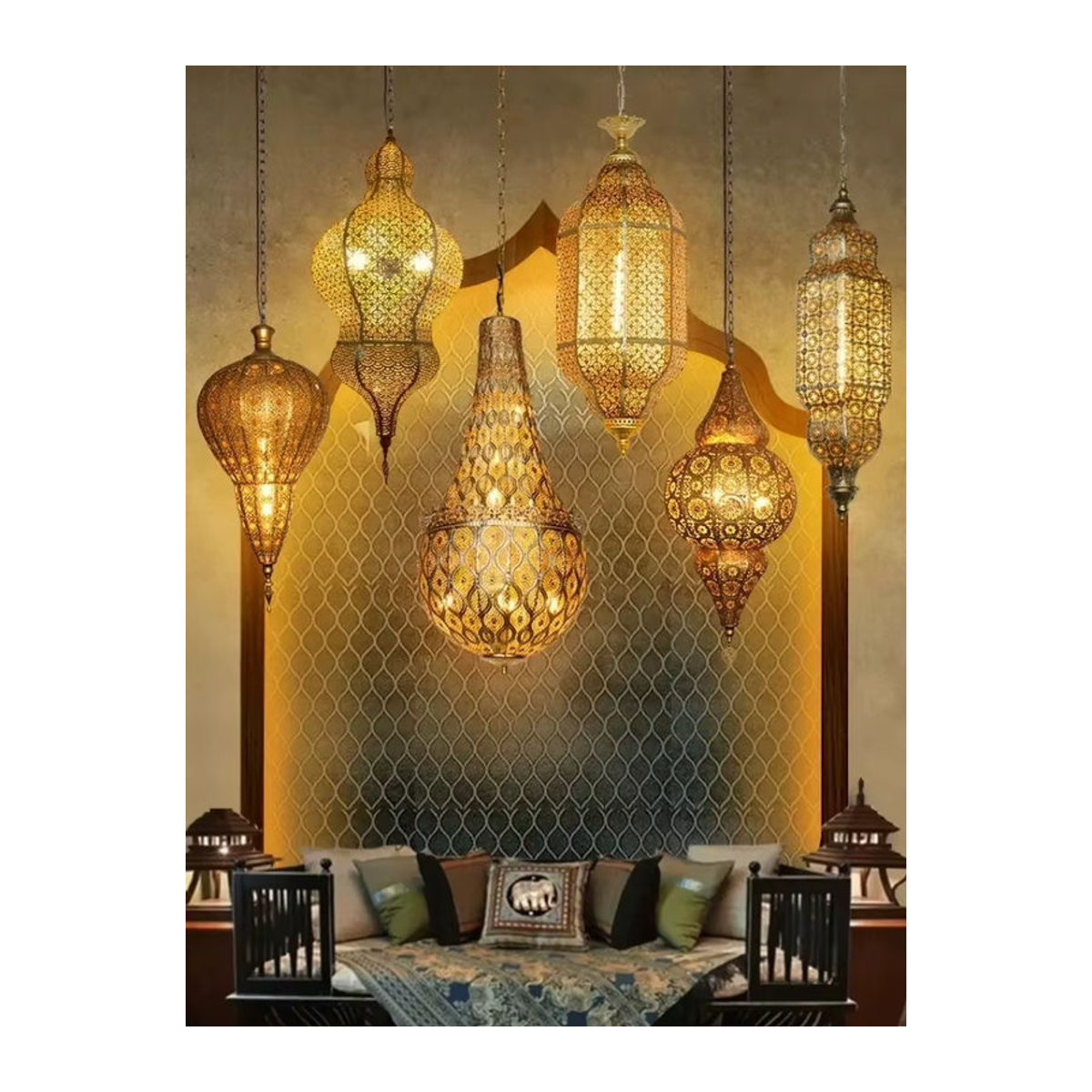 HomeLover Marokkanische Pendelleuchte aus Messing im Vintage Retro Bohemian Stil mit E27 Fassung - Bild 4
