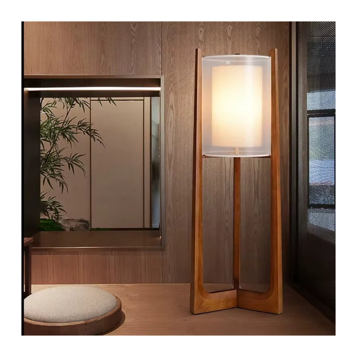HomeLover Massivholz Stehlampe Nordic Art in Natur mit Stofflampenschirm für Wohnzimmer und Schlafzimmer - Bild 1