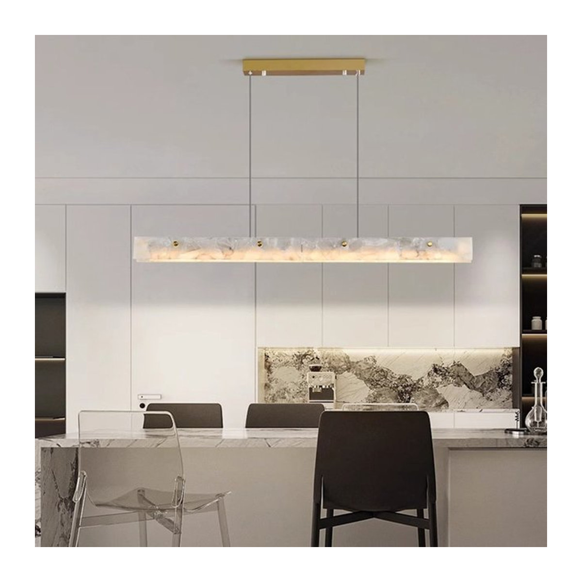 HomeLover Moderne LED-Pendelleuchte mit Marmor-Design in Gold und Weiß - Bild 1