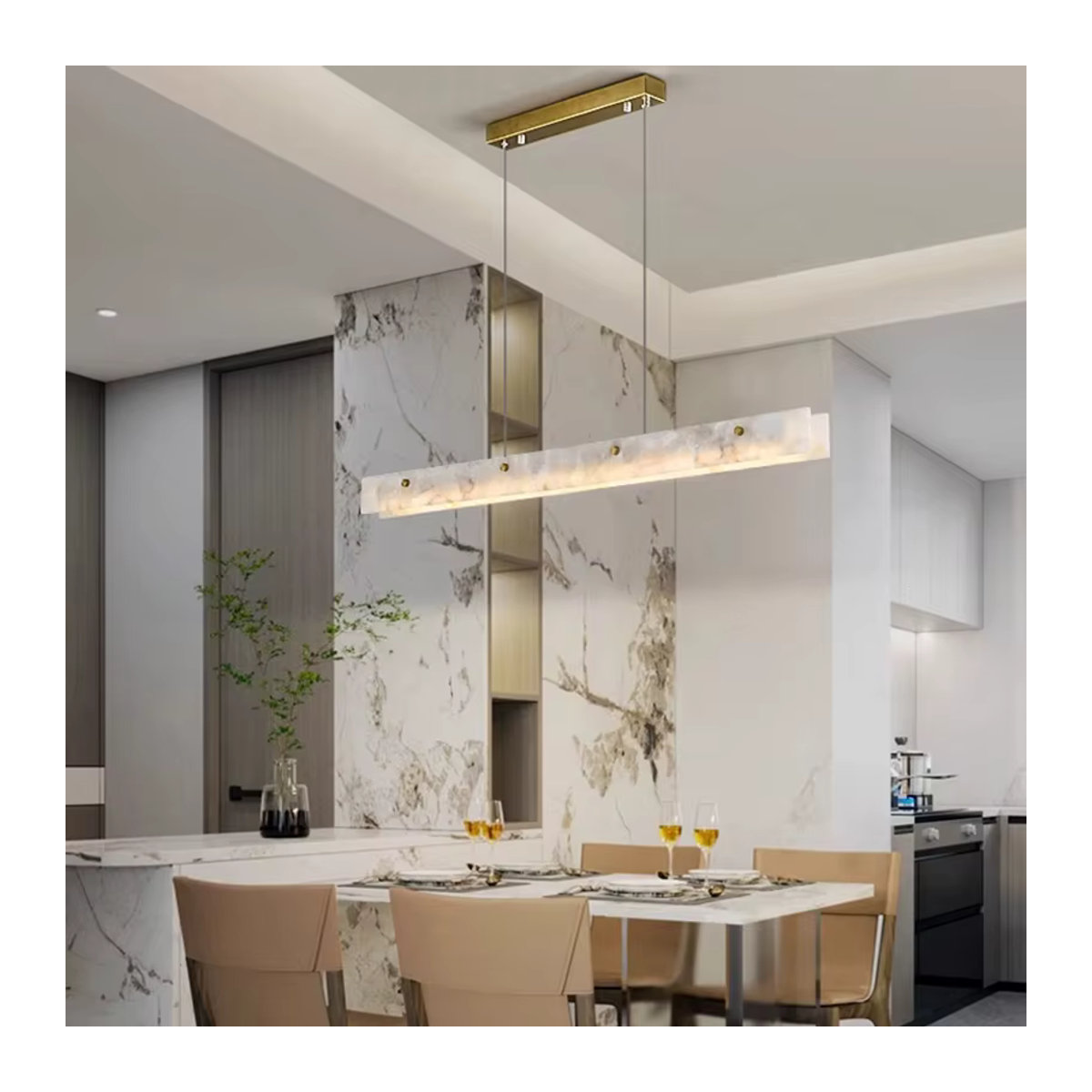 HomeLover Moderne LED-Pendelleuchte mit Marmor-Design in Gold und Weiß - Bild 3