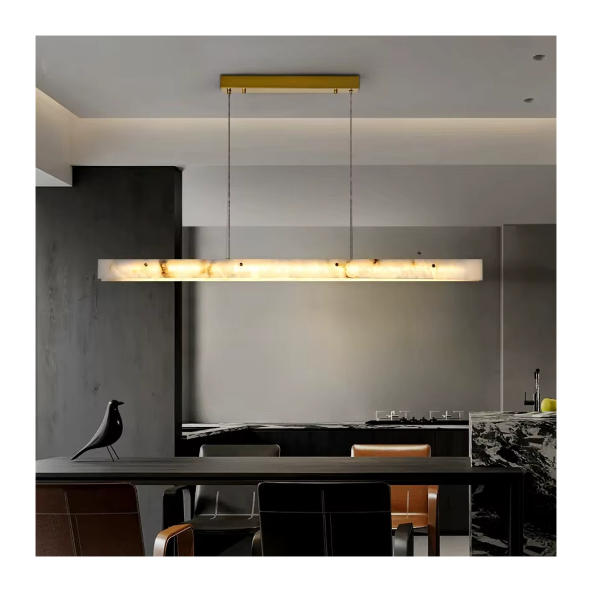 HomeLover Moderne LED-Pendelleuchte mit Marmor-Design in Gold und Weiß - Bild 4