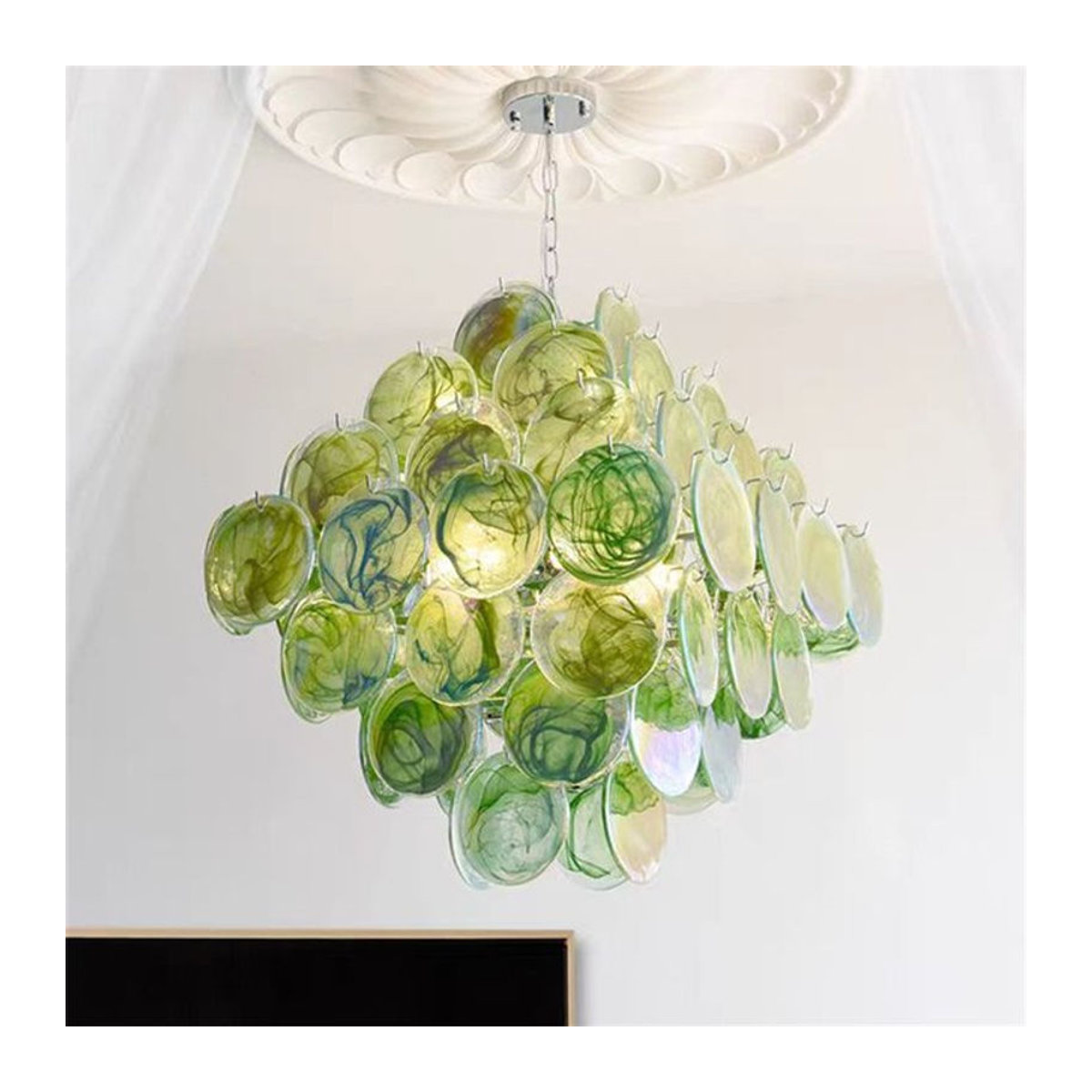 HomeLover Murano Glas Kronleuchter LED Designer Hängelampe in Grün für Esszimmer und Foyer - Bild 1