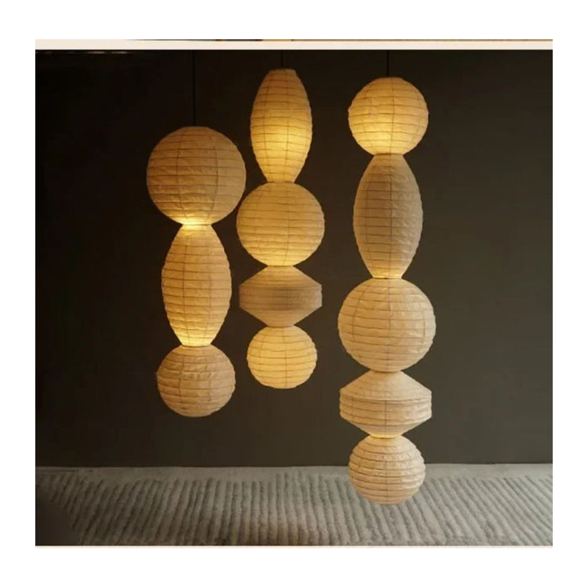 HomeLover Noguchi Pendelleuchte im minimalistischen Design aus Reispapier in Beige - Bild 1
