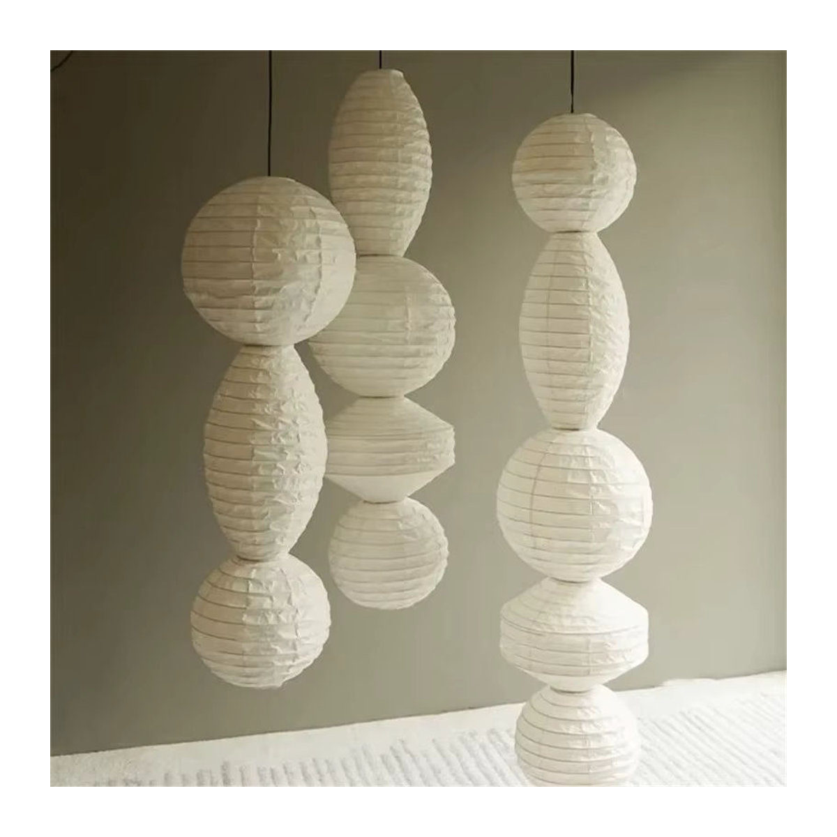 HomeLover Noguchi Pendelleuchte im minimalistischen Design aus Reispapier in Beige - Bild 3