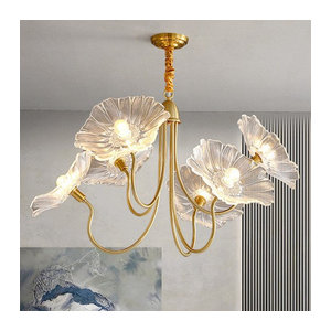 HomeLover Nordic Blume Kronleuchter aus Glas in Gold für Wohnzimmer, Küche und Schlafzimmer