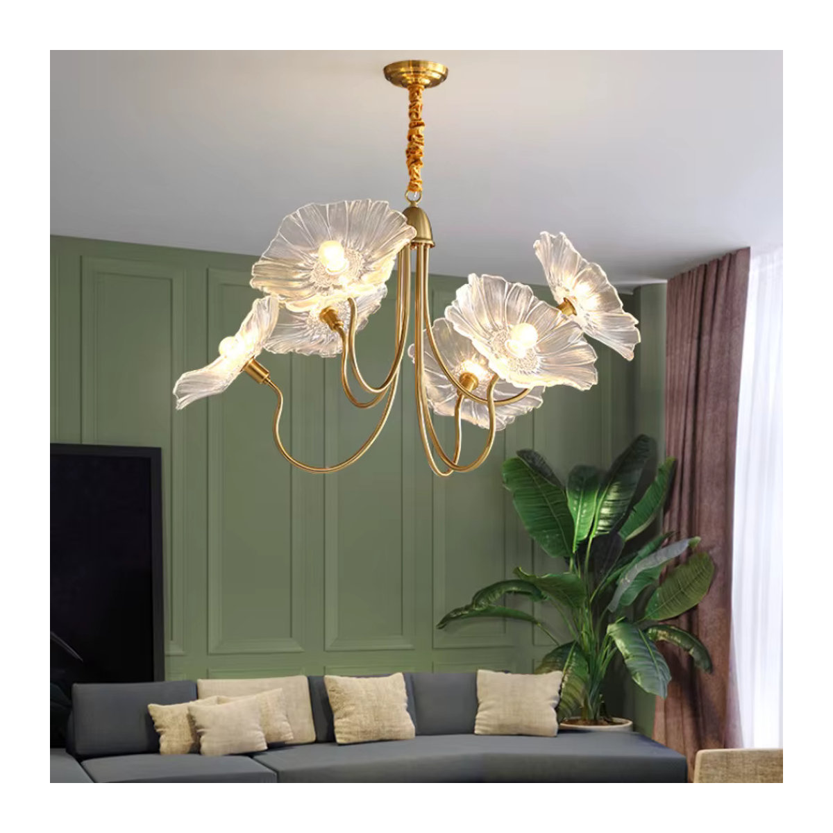 HomeLover Nordic Blume Kronleuchter aus Glas in Gold für Wohnzimmer, Küche und Schlafzimmer - Bild 2