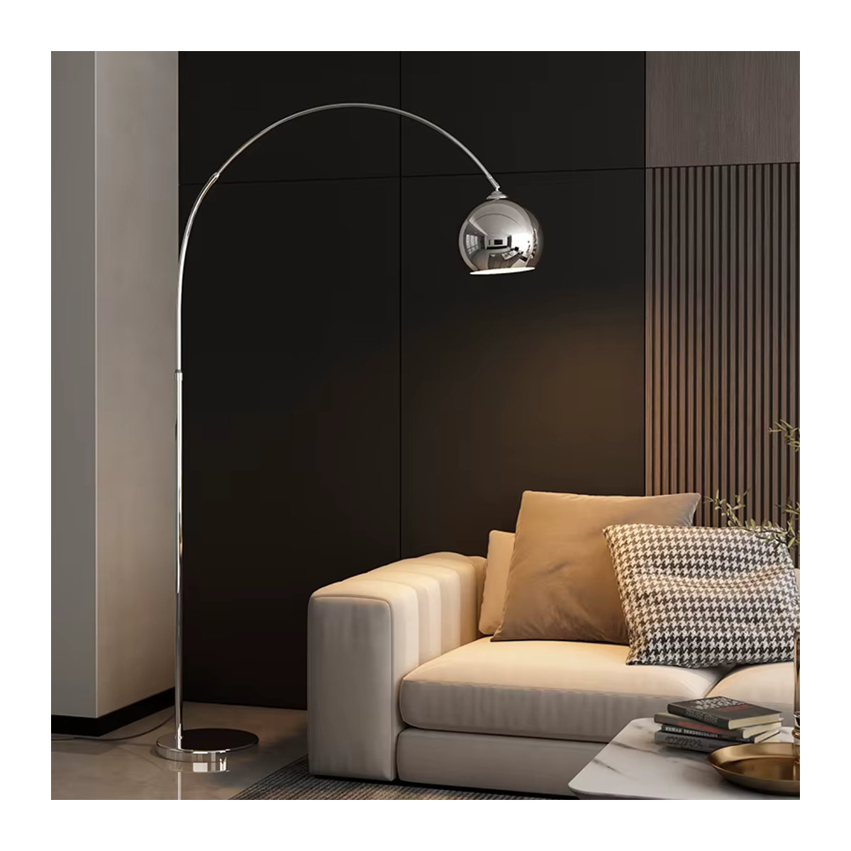 HomeLover Nordic Bogenlampe aus Metall in Silber und Gold mit warmweißem LED-Licht - Bild 2