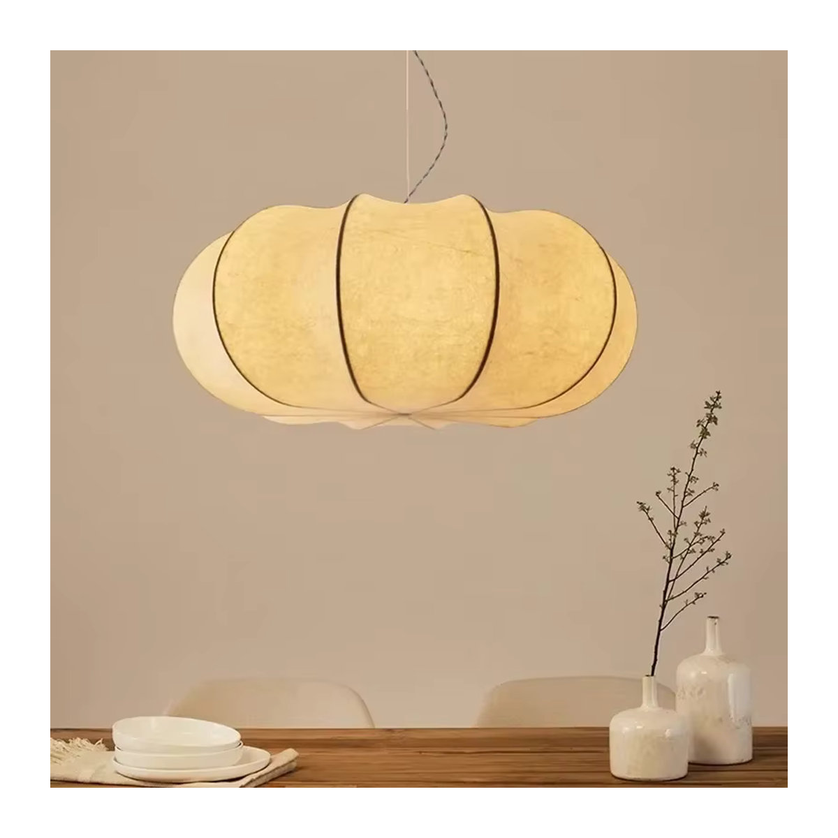 HomeLover Pendelleuchte im japanischen Wabi-Sabi-Stil aus Seidenkokon in Beige - Bild 2