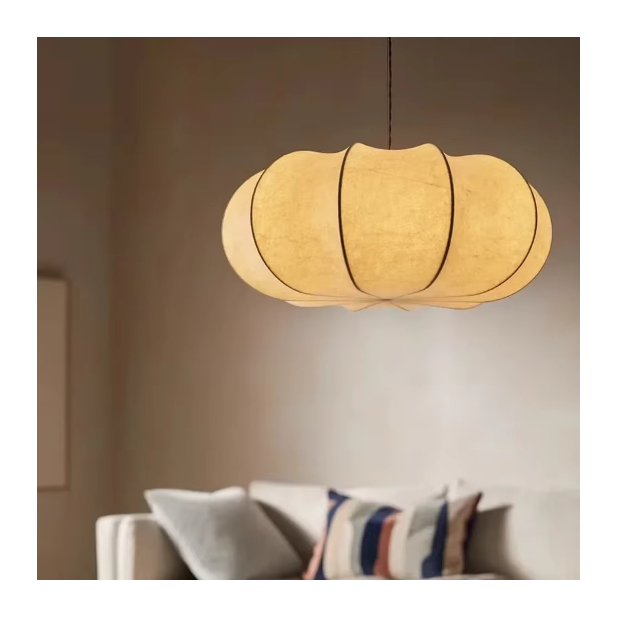 HomeLover Pendelleuchte im japanischen Wabi-Sabi-Stil aus Seidenkokon in Beige - Bild 3